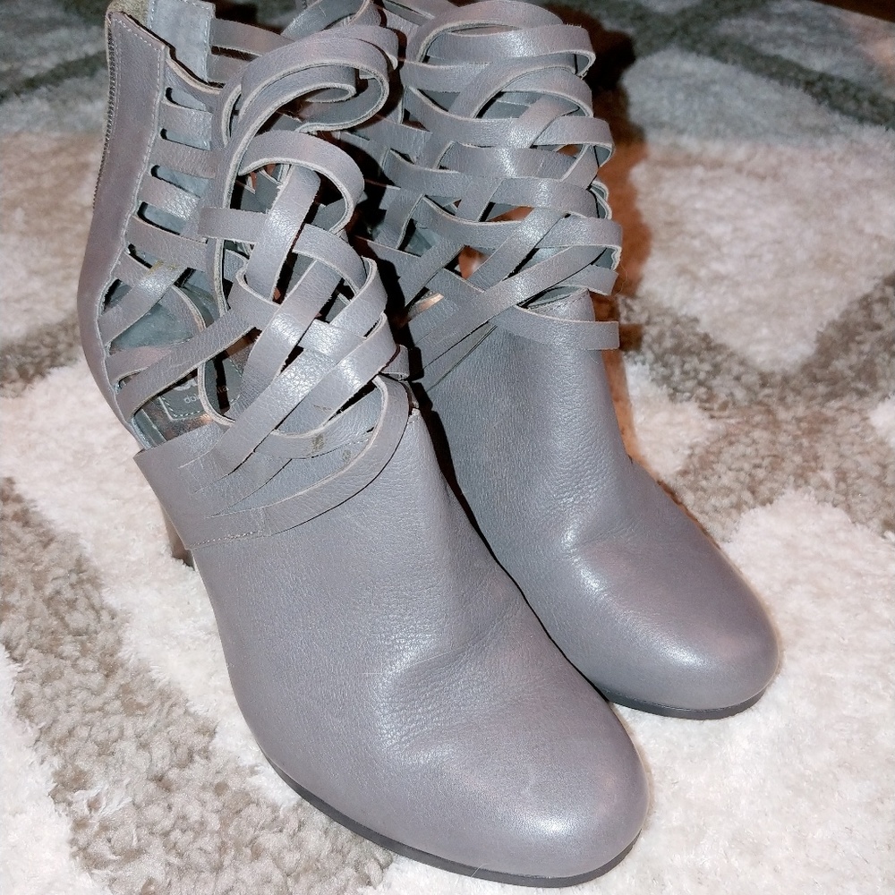 Grey ankle booty with cage front detail